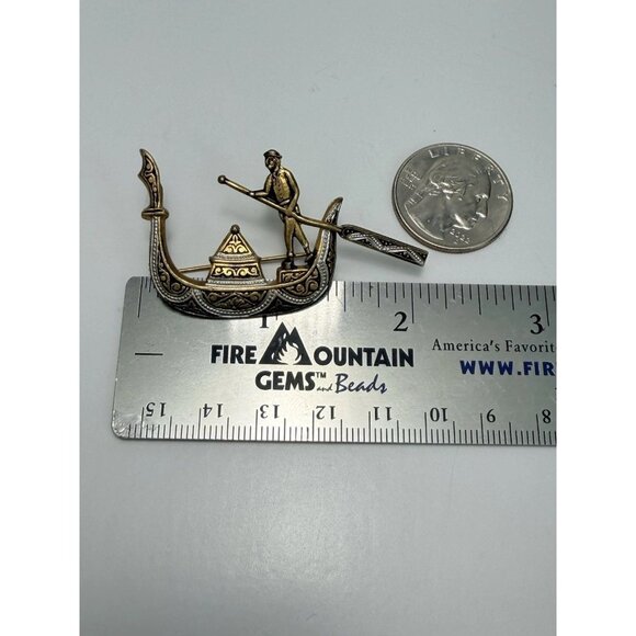 Vintage Spanish Damascene Venetian Gondola Brooch Pin Signed Spain Toledo Style - Picture 5 of 7